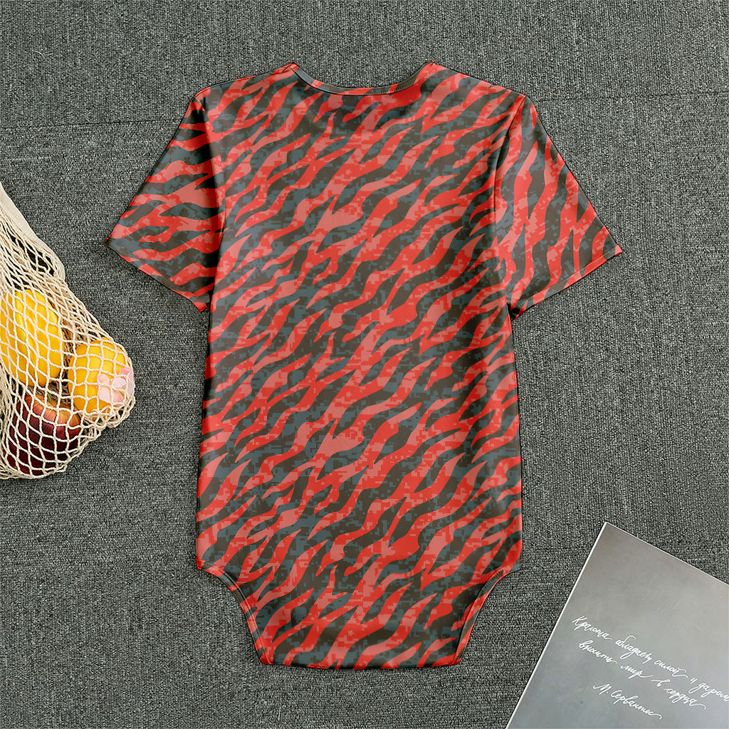 Black And Red Tiger Stripe Camo Print Men's Bodysuit