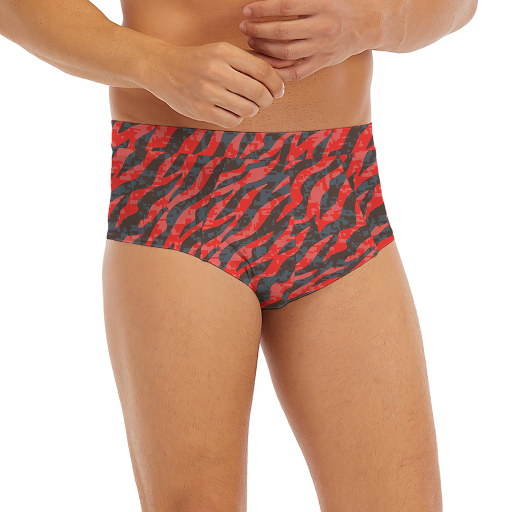 Black And Red Tiger Stripe Camo Print Men's Briefs