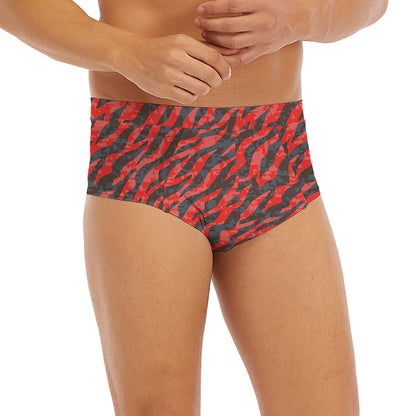 Black And Red Tiger Stripe Camo Print Men's Briefs