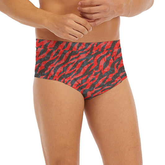 Black And Red Tiger Stripe Camo Print Men's Briefs