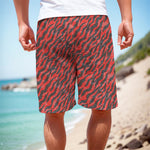 Black And Red Tiger Stripe Camo Print Men's Cargo Shorts
