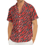 Black And Red Tiger Stripe Camo Print Men's Deep V-Neck Shirt