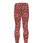 Black And Red Tiger Stripe Camo Print Men's leggings