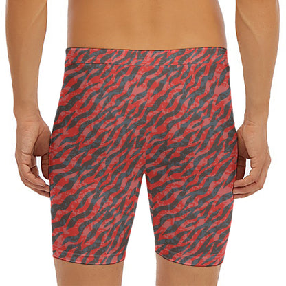 Black And Red Tiger Stripe Camo Print Men's Long Boxer Briefs