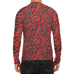 Black And Red Tiger Stripe Camo Print Men's Long Sleeve Rash Guard