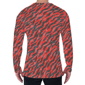 Black And Red Tiger Stripe Camo Print Men's Long Sleeve T-Shirt