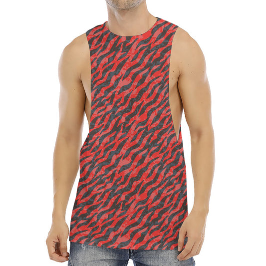 Black And Red Tiger Stripe Camo Print Men's Muscle Tank Top