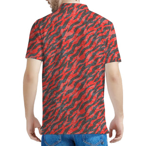 Black And Red Tiger Stripe Camo Print Men's Polo Shirt