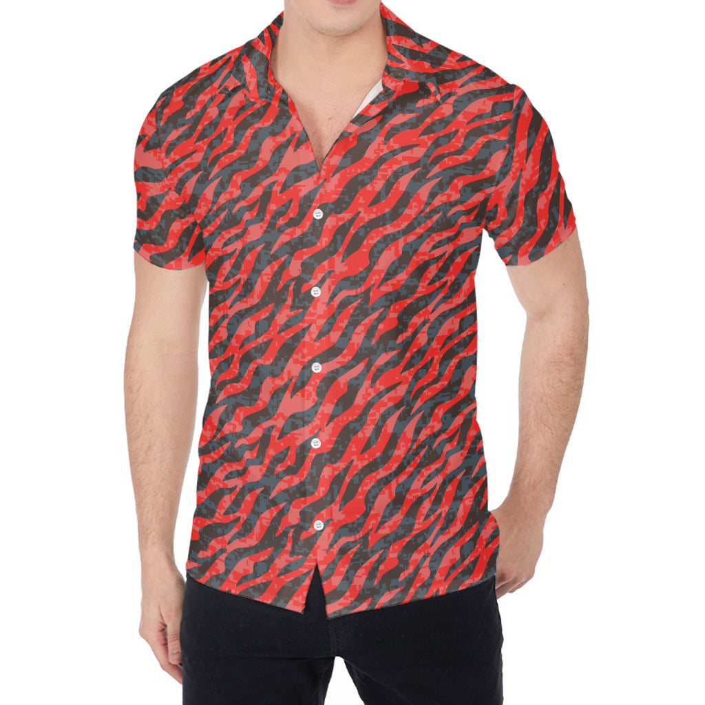 Black And Red Tiger Stripe Camo Print Men's Shirt