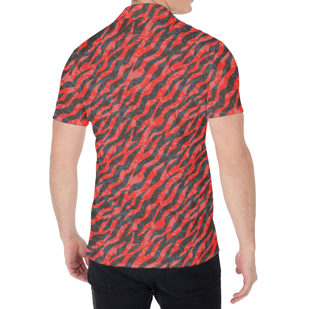 Black And Red Tiger Stripe Camo Print Men's Shirt