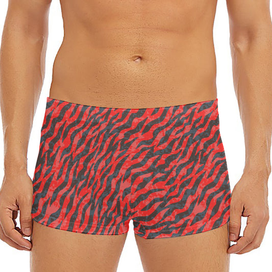 Black And Red Tiger Stripe Camo Print Men's Short Boxer Briefs