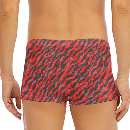Black And Red Tiger Stripe Camo Print Men's Short Boxer Briefs