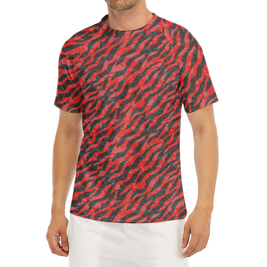 Black And Red Tiger Stripe Camo Print Men's Short Sleeve Rash Guard