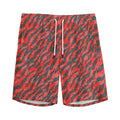 Black And Red Tiger Stripe Camo Print Men's Athletic Shorts