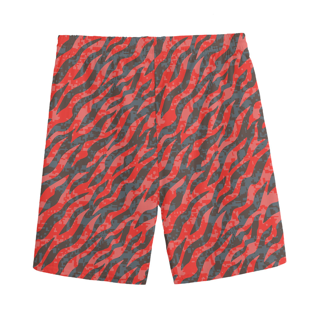 Black And Red Tiger Stripe Camo Print Men's Sports Shorts