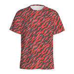 Black And Red Tiger Stripe Camo Print Men's Sports T-Shirt