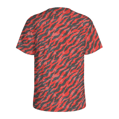Black And Red Tiger Stripe Camo Print Men's Sports T-Shirt