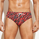 Black And Red Tiger Stripe Camo Print Men's Swim Briefs