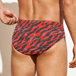 Black And Red Tiger Stripe Camo Print Men's Swim Briefs