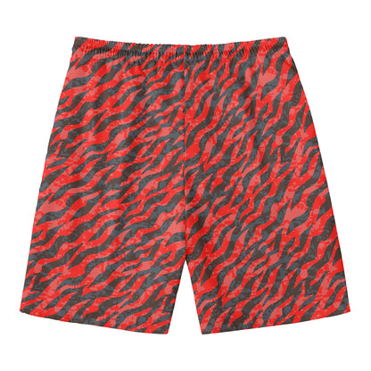 Black And Red Tiger Stripe Camo Print Men's Swim Trunks
