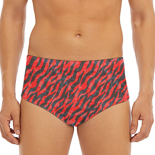 Black And Red Tiger Stripe Camo Print Men's Triangle Swim Briefs