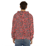 Black And Red Tiger Stripe Camo Print Men's Velvet Pullover Hoodie