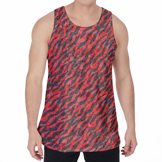 Black And Red Tiger Stripe Camo Print Men's Velvet Tank Top
