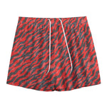 Black And Red Tiger Stripe Camo Print Mesh Shorts