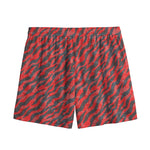Black And Red Tiger Stripe Camo Print Mesh Shorts