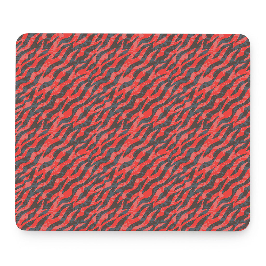Black And Red Tiger Stripe Camo Print Mouse Pad