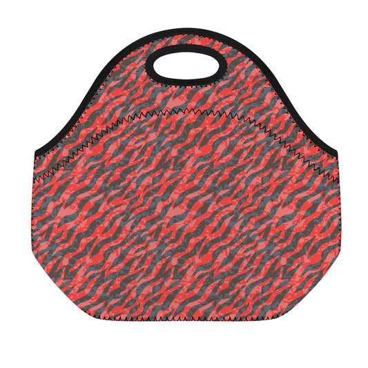 Black And Red Tiger Stripe Camo Print Neoprene Lunch Bag