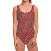 Black And Red Tiger Stripe Camo Print One Piece Swimsuit