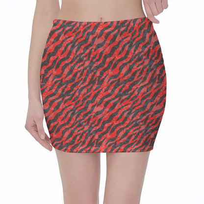 Black And Red Tiger Stripe Camo Print Pencil Mini Skirt