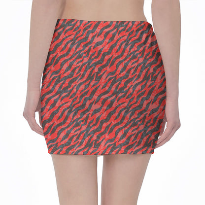 Black And Red Tiger Stripe Camo Print Pencil Mini Skirt