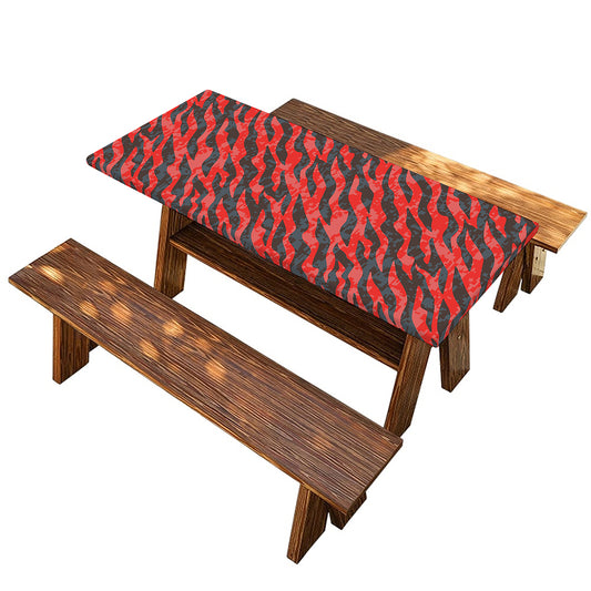 Black And Red Tiger Stripe Camo Print Picnic Table Cover