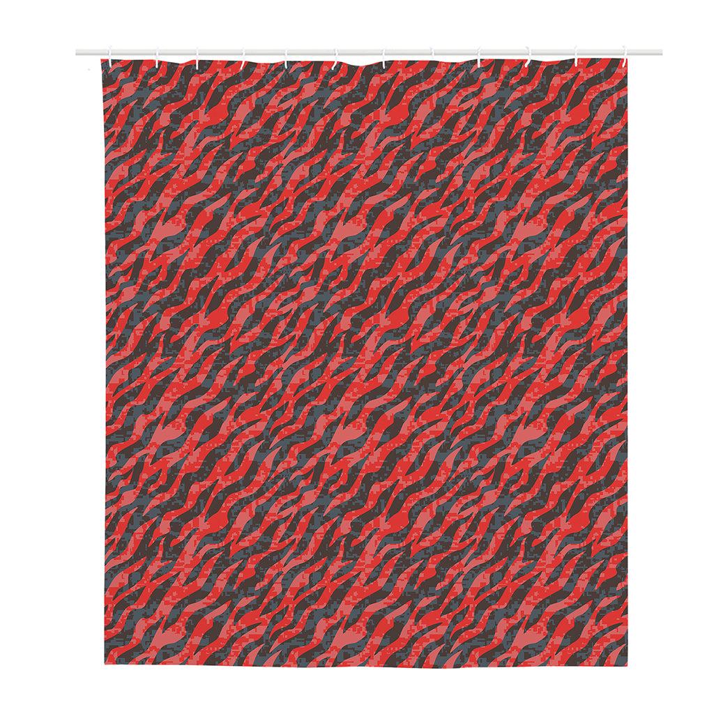 Black And Red Tiger Stripe Camo Print Polyester Shower Curtain
