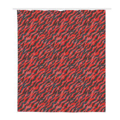 Black And Red Tiger Stripe Camo Print Polyester Shower Curtain