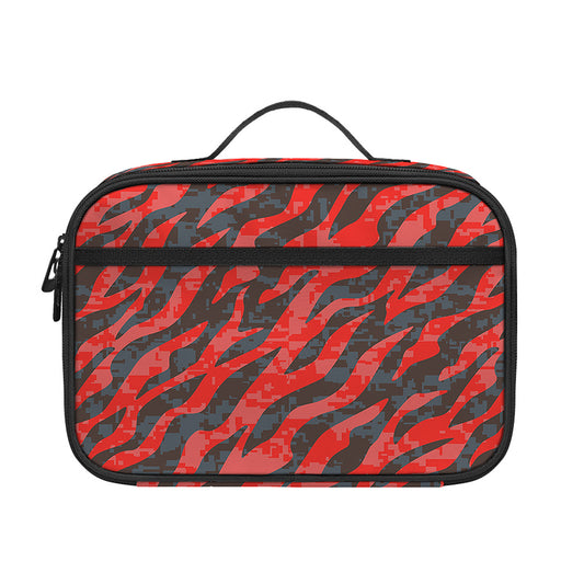 Black And Red Tiger Stripe Camo Print Portable Lunch Bag
