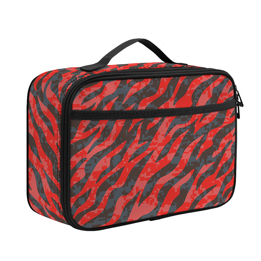 Black And Red Tiger Stripe Camo Print Portable Lunch Bag