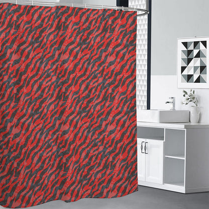 Black And Red Tiger Stripe Camo Print Premium Shower Curtain