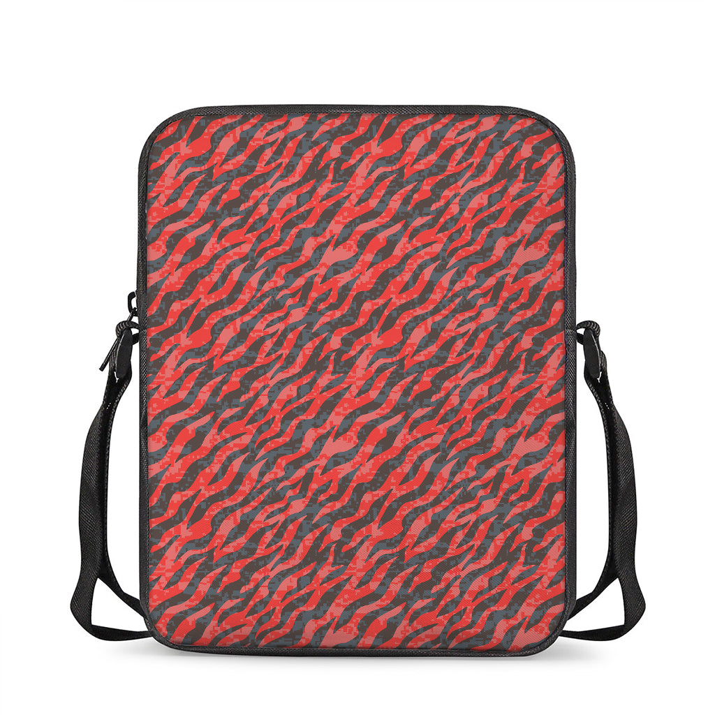 Black And Red Tiger Stripe Camo Print Rectangular Crossbody Bag