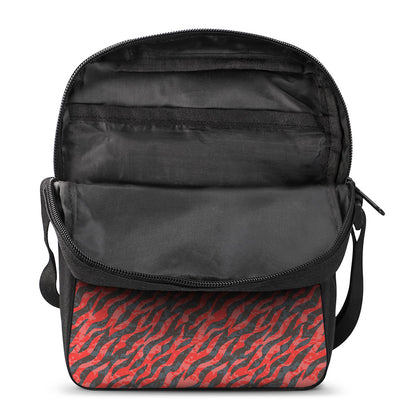 Black And Red Tiger Stripe Camo Print Rectangular Crossbody Bag