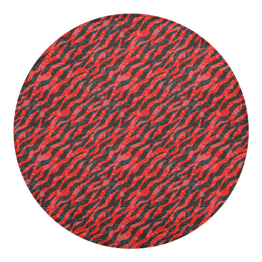 Black And Red Tiger Stripe Camo Print Round Blanket