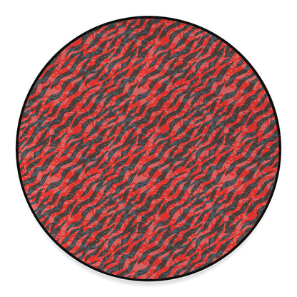 Black And Red Tiger Stripe Camo Print Round Floor Mat