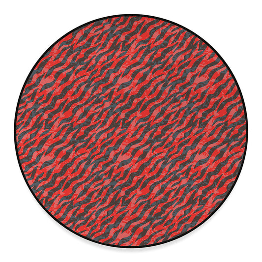 Black And Red Tiger Stripe Camo Print Round Floor Mat