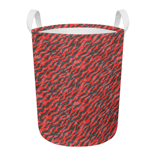 Black And Red Tiger Stripe Camo Print Round Laundry Basket