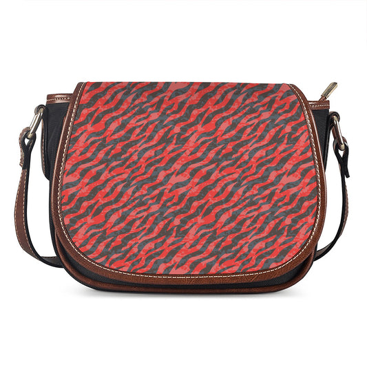 Black And Red Tiger Stripe Camo Print Saddle Bag