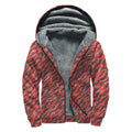 Black And Red Tiger Stripe Camo Print Sherpa Lined Zip Up Hoodie
