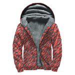 Black And Red Tiger Stripe Camo Print Sherpa Lined Zip Up Hoodie
