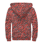 Black And Red Tiger Stripe Camo Print Sherpa Lined Zip Up Hoodie